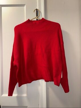 Mauve Vibrant Red Ribbed Mock Neck Sweater